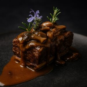 brownie de buey con setas